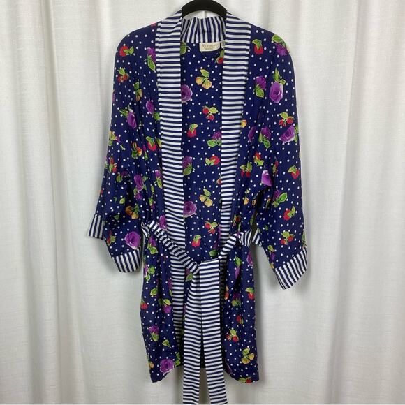 Victoria’s Secret Vintage Gold Label Blue Floral Robe Sz.OS - Picture 3 of 13